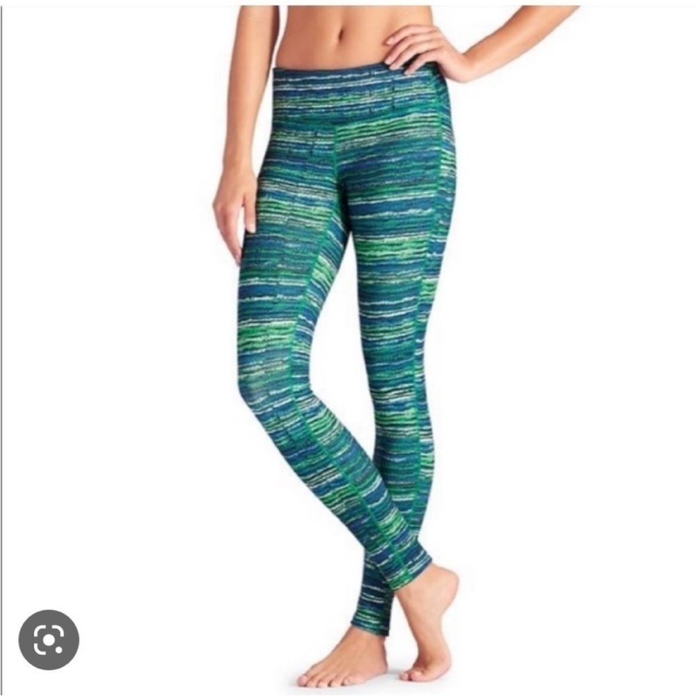 Athleta Chaturanga blue stripe leggings
